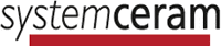 Logo von Systemceram mit schwarzem Text und rotem Balken.